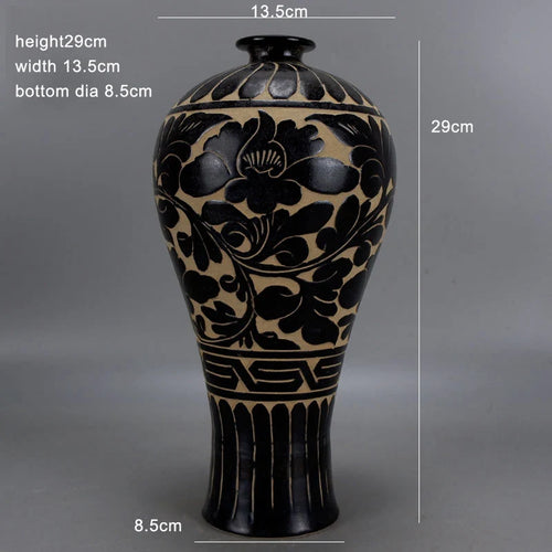 Black Glaze Kiln Cizhou Dynasty Hand Carved Plum Vase