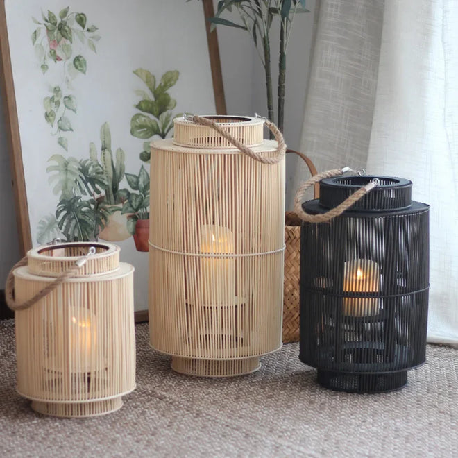 Japanese Bamboo Lantern Style Hand-crafted Candle Holder - The Finishing Touch Decor, LLC