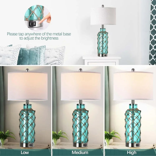 Turquoise Glass Coastal Dimmable Bedside Lamp - The Finishing Touch Decor, LLC