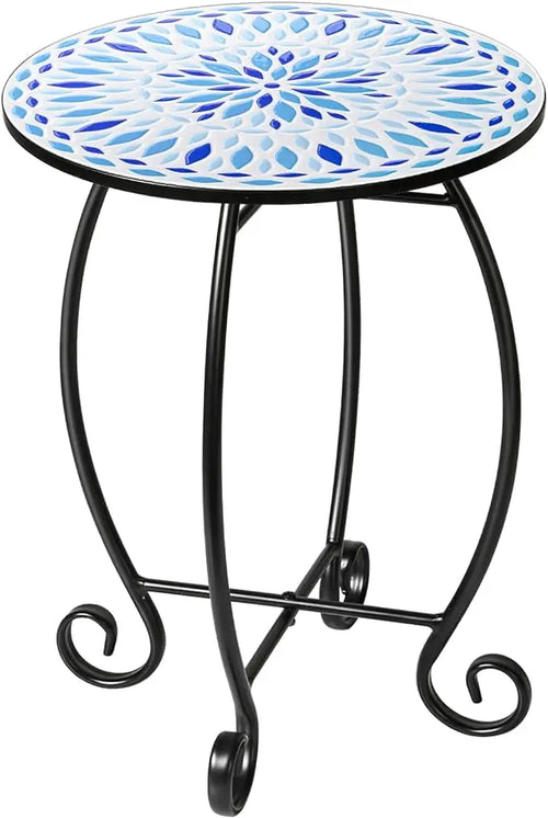 Outdoor Unique Inlay Tile with Metal Frame Accent Table - The Finishing Touch Decor, LLC