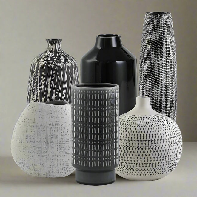 Neutral Nordic Brushed Ceramic Assorted Vases - The Finishing Touch Decor, LLC