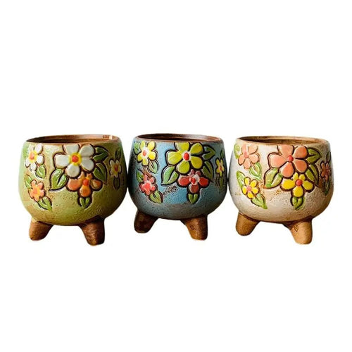 Ceramic Hand-Painted Succulent Flower Pots - Set of 3 - The Finishing Touch Decor, LLC