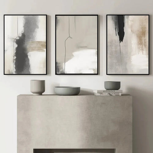 Neutral Beige & Black Abstract Lines Combination Canvas Wall Art - The Finishing Touch Decor, LLC