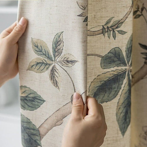 Garden Print Blackout Heavy Fabric Cotton Linen Curtains - The Finishing Touch Decor, LLC