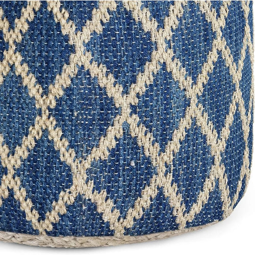 Hallway Ottoman Stool for Living Room Free Shipping Bedroom Natural Woven Jute and Cotton Upholstered in Classic Blue Furniture - The Finishing Touch Decor, LLC