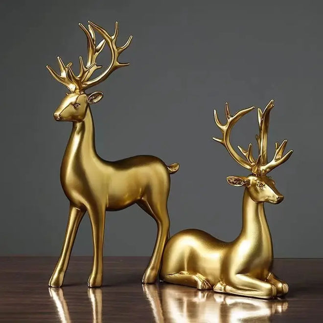 Deer Statue Standing and Sitting Resin Sculpture Reindeer Figurine Ornaments Stag Accents for Home Entrance Mantle Table Decor