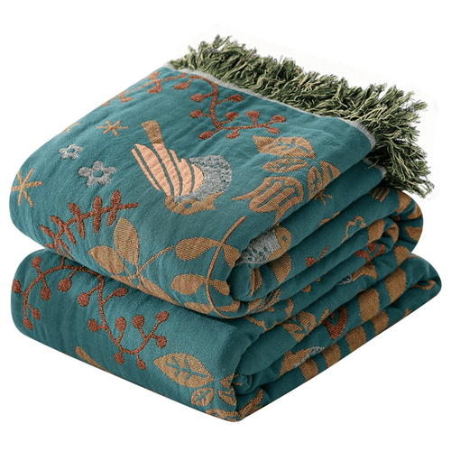 Colorful Bird Motif Cotton Muslin Gauze Fringed Bedspread - The Finishing Touch Decor, LLC