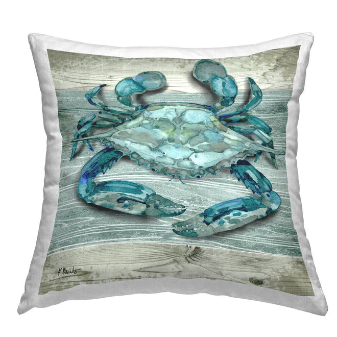 Coastal Nautical Turquoise Blue Crab Image Full Throw Pillow - 18x18 - The Finishing Touch Decor, LLC