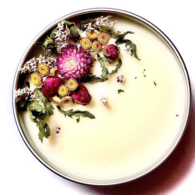 Botanical Wildflowers Soy Candle Tin with Dried Real Flowers - The Finishing Touch Decor, LLC