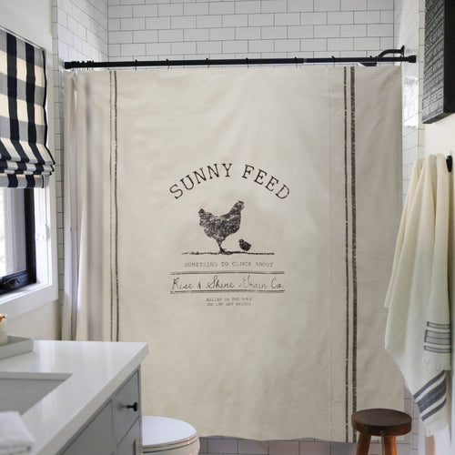 Neutral Prarie Rustic "Sunny Feed" Farmhouse Branded Logo Shower Curtain - The Finishing Touch Decor, LLC