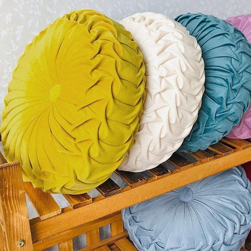 Handmade Luxury Pleated Velvet Pouf Round Full Pillow Cushion - The Finishing Touch Decor, LLC