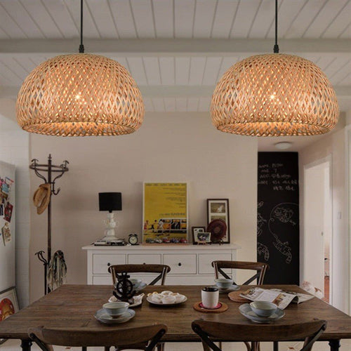 Rattan Simple Bamboo Chandelier Light Retro Handmade Dome Lamp - The Finishing Touch Decor, LLC