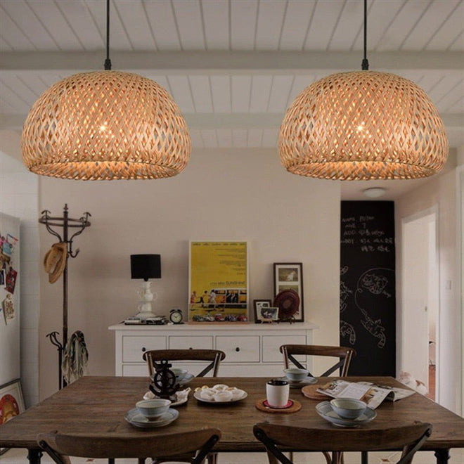 Rattan Simple Bamboo Chandelier Light Retro Handmade Dome Lamp - The Finishing Touch Decor, LLC