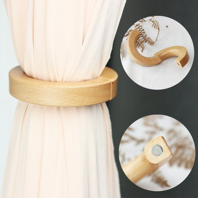 Circular Wood Magnetic Curtain Holder Tiebacks - Set of 2 - The Finishing Touch Decor