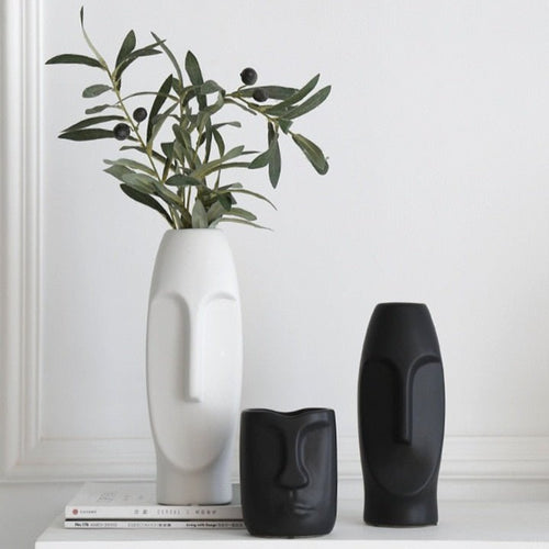 Minimalist Abstract Vase Human Statue Modern Ceramic & Enamel Vases - Black White - The Finishing Touch Decor, LLC