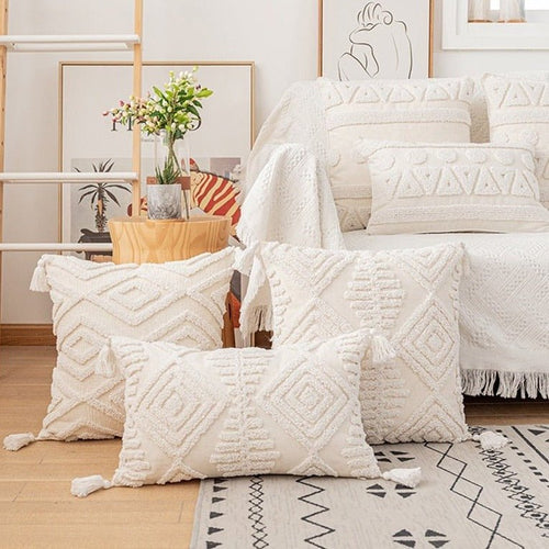 Neutral Ivory Linen Tufted Shams Geometric Pattern Nordic Throw Pillow Covers - The Finishing Touch Decor, LLC