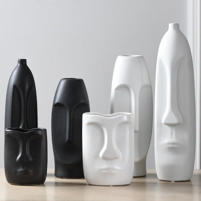 Minimalist Abstract Vase Human Statue Modern Ceramic & Enamel Vases - Black White - The Finishing Touch Decor, LLC