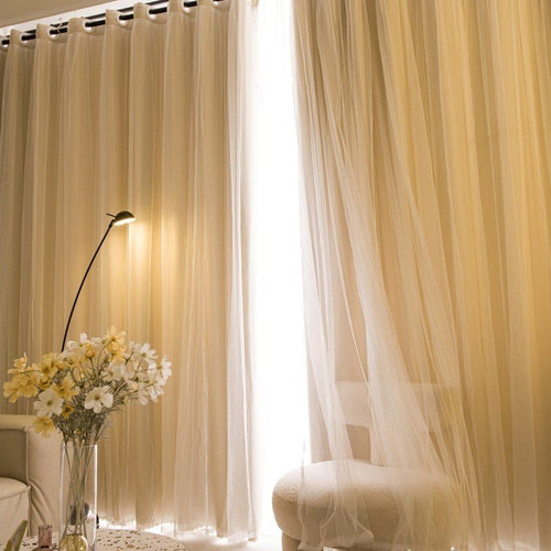 Elegant Heavy Cloth and Voile Long Blackout Drape Curtains - The Finishing Touch Decor, LLC