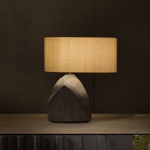 Dark Khaki Japandi Minimalism Wood-Style Resin Table Lamp - The Finishing Touch Decor, LLC