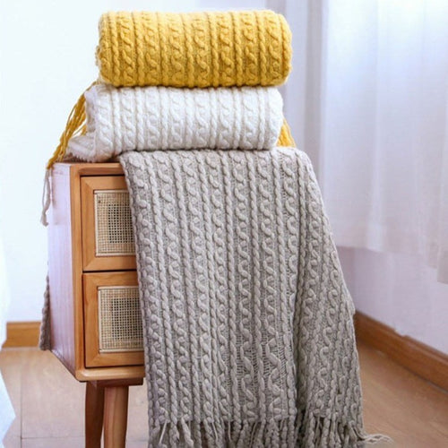 Soft Neutral Color Nordic Knit Plaid Blanket with Tassels - The Finishing Touch Decor, LLC