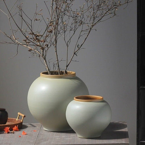 Kiln-fired Japanese Ceramic & Porcelain and Moon Clay Japandi Flowerpot Planter - The Finishing Touch Decor, LLC