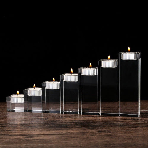 Crystal Clear Solid Glass Romantic Square Cube Candle Holder - 1 or 3pcs - The Finishing Touch Decor, LLC