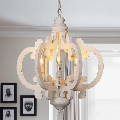 Weathered French Country Vintage White Wood Chandelier - The Finishing Touch Decor, LLC