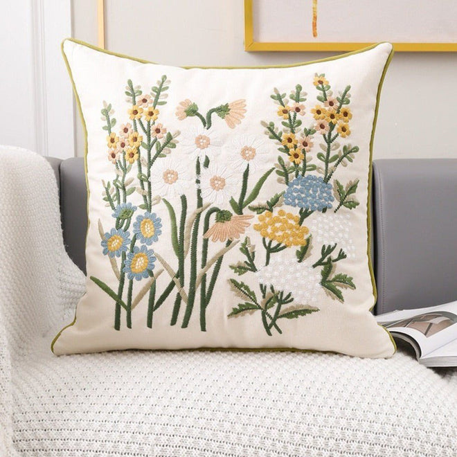 Cotton Embroidered Cottage-Style Pastoral Throw Pillow Covers - The Finishing Touch Decor, LLC