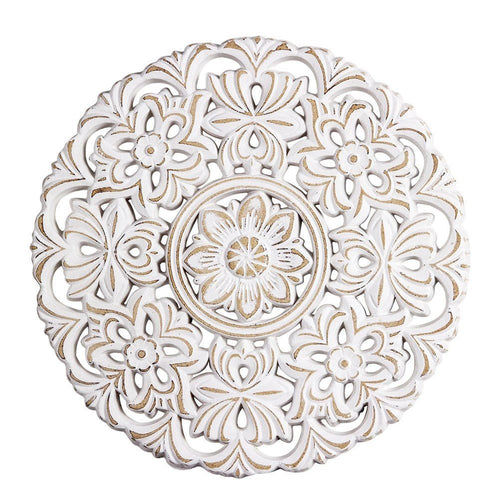 Carved White Mandala Medallion Rustic Wood Wall Art - The Finishing Touch Decor, LLC