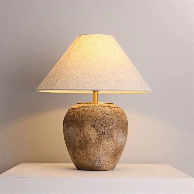 Round Rustic Wabi Sabi Ceramic Nordic Textured Table Lamp - The Finishing Touch Decor, LLC