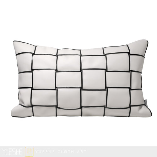 Retro Modern Luxury White Deco Pattern Genuine Leather Throw Pillows Covers - The Finishing Touch Decor, LLC