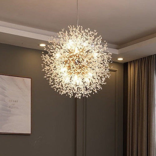 Spherical Dandelion Crystal Gold or Chrome Pendant LED Chandelier - The Finishing Touch Decor, LLC