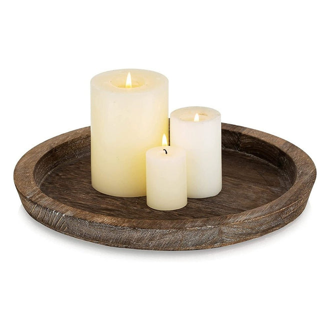 Wood Round Plate Farmhouse Candle Holder Plate - Sz Variety - The Finishing Touch Decor, LLC