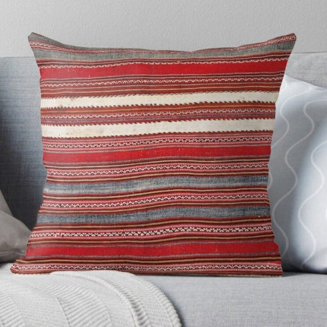 Turkish Vibrant Color Red Striped Print Throw Covers Pillows - The Finishing Touch Decor, LLC