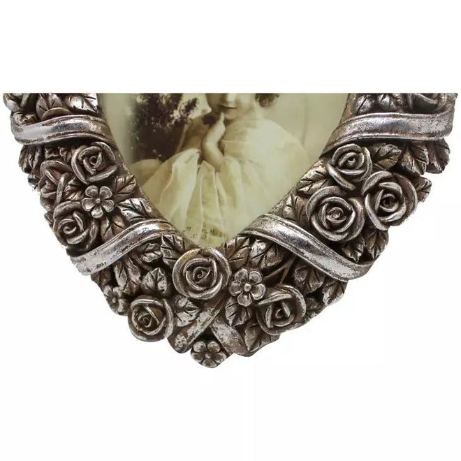 Antique Heart-shaped Rose Silver Resin Picture Frame - The Finishing Touch Decor, LLC