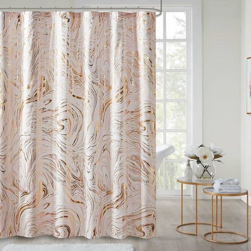 Marble Metallic Swirl Pattern Shower Curtain, Pink and Gold Microfiber - The Finishing Touch Decor, LLC