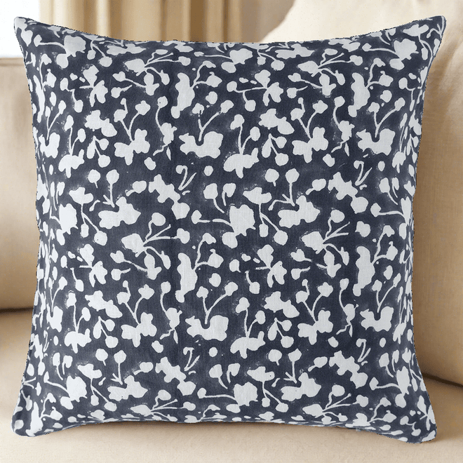 Midnight Linen Floral Hand-Printed Throw Pillow Covers - The Finishing Touch Decor, LLC