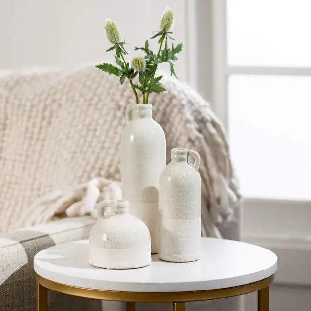 White Set of 3 Clay Speckled Handled Jug Vases - The Finishing Touch Decor, LLC