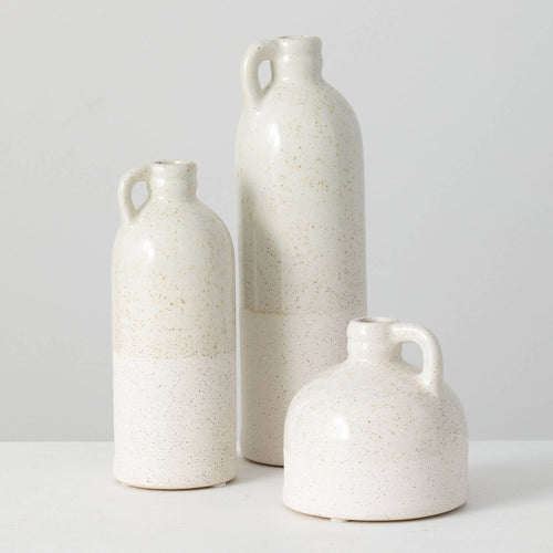 White Set of 3 Clay Speckled Handled Jug Vases - The Finishing Touch Decor, LLC