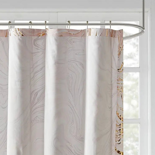 Marble Metallic Swirl Pattern Shower Curtain, Pink and Gold Microfiber - The Finishing Touch Decor, LLC