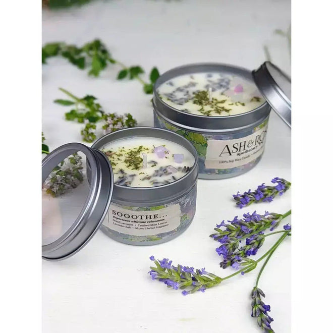 Soothing Lavender Mint Loaded Tin Candle Herbal Soy Wax Gift - The Finishing Touch Decor, LLC