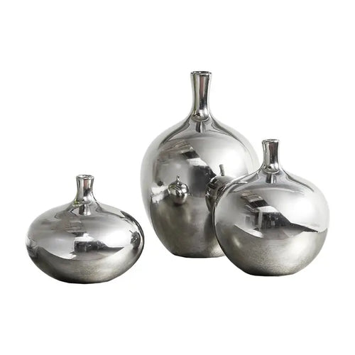 Sophisticated Modern Silver Plated Handmade Ceramic Vases - set of 3 - The Finishing Touch Decor, LLC