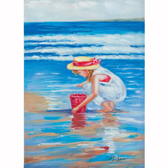 Coastal "Girl on the Beach" Colorful Hand Painted Oil Painting on Canvas - The Finishing Touch Decor, LLC