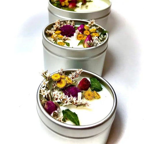 Botanical Wildflowers Soy Candle Tin with Dried Real Flowers - The Finishing Touch Decor, LLC